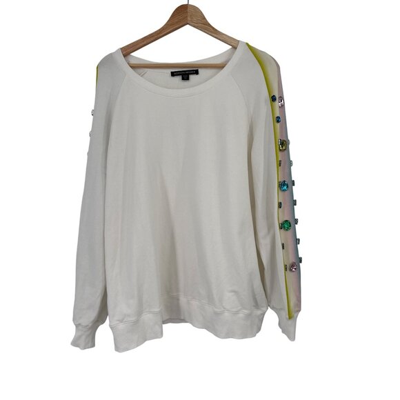 Boston Proper womens size XL top Beaded gemma Sweatshirt Embellished Sleeves - Picture 2 of 6